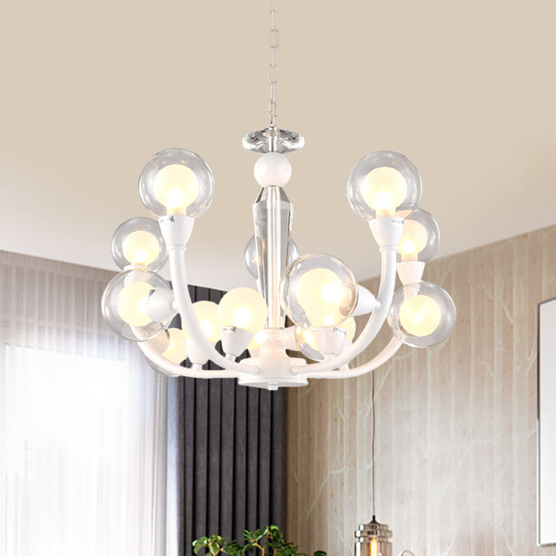 White Orb Chandelier - Modern 15/24-Light Lobby Ceiling Lamp with Clear and Frosted Glass Shades