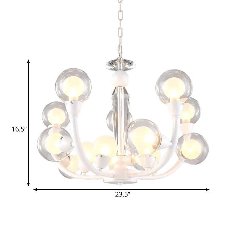 White Orb Chandelier - Modern 15/24-Light Lobby Ceiling Lamp with Clear and Frosted Glass Shades