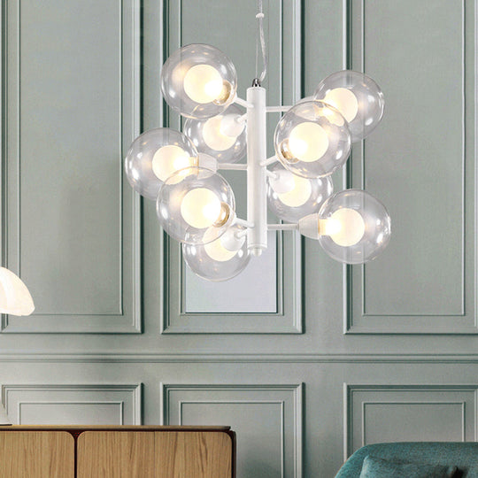 Modernist Double Bubble Chandelier - White | 9 Bulbs | Translucent Glass Suspension Pendant