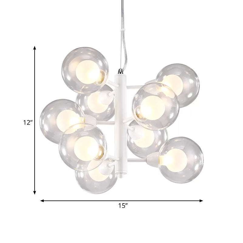 Modern Translucent Glass Double Bubble Chandelier With 9 Bulbs.