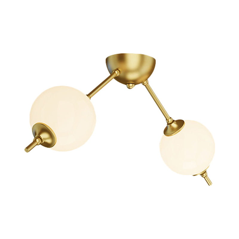 Postmodern Brass Ceiling Mount Light with Ivory Glass Shade - 2/3 Lights Semi Flush for Living Room