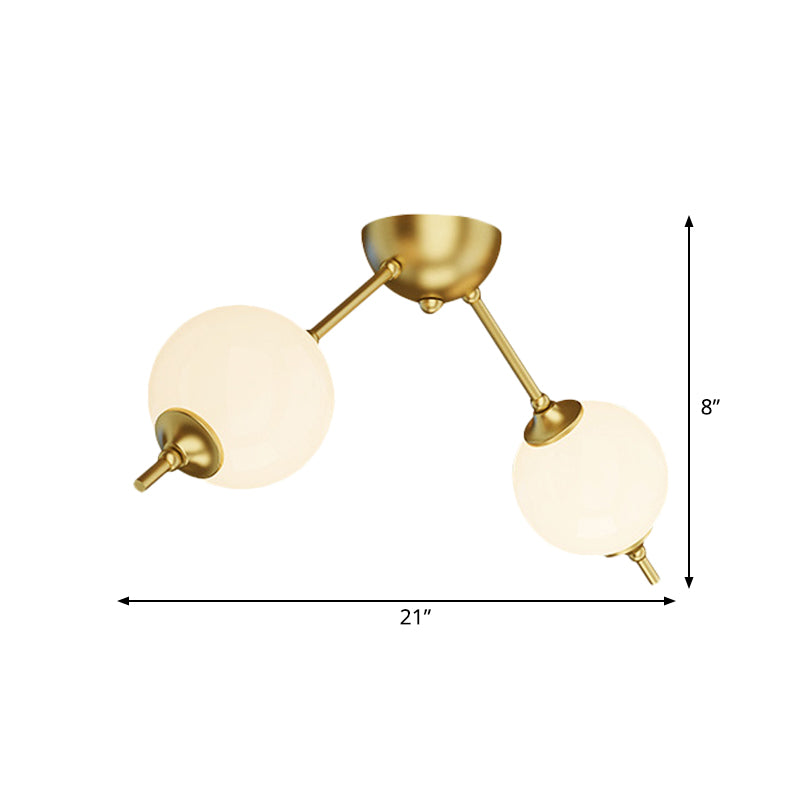 Postmodern Brass Ceiling Mount Light with Ivory Glass Shade - 2/3 Lights Semi Flush for Living Room