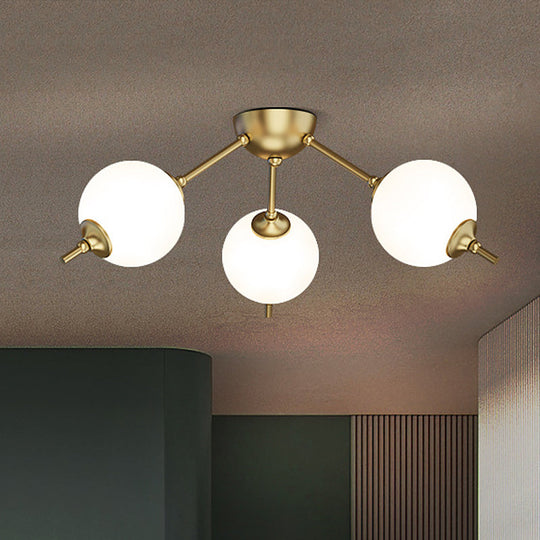 Postmodern Brass Ceiling Mount Light with Ivory Glass Shade - 2/3 Lights Semi Flush for Living Room