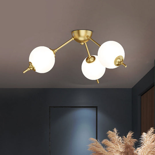 Postmodern Brass Ceiling Mount Light with Ivory Glass Shade - 2/3 Lights Semi Flush for Living Room