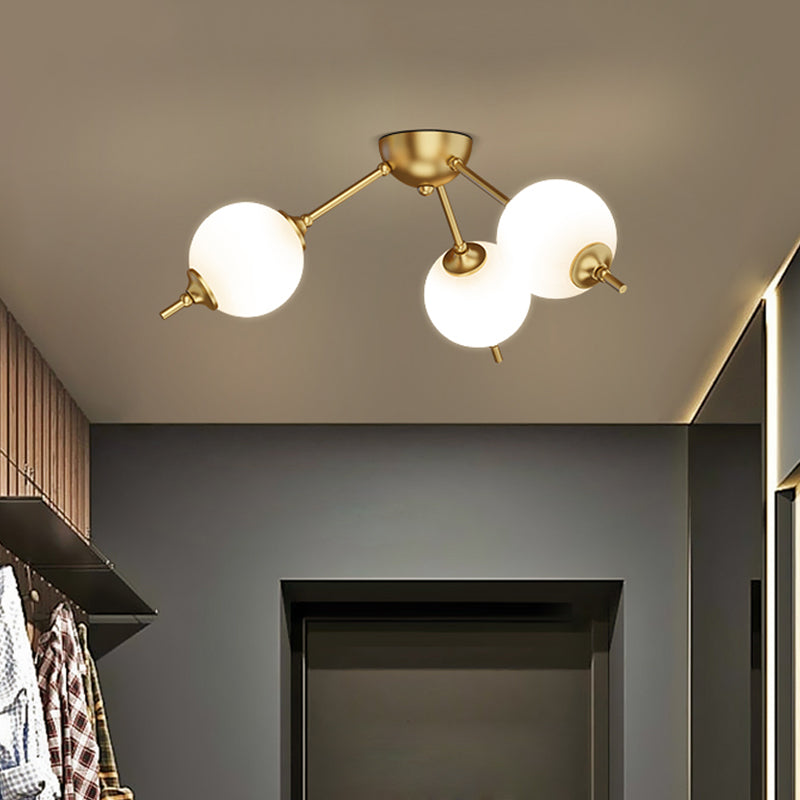 Postmodern Brass Ceiling Mount Light with Ivory Glass Shade - 2/3 Lights Semi Flush for Living Room