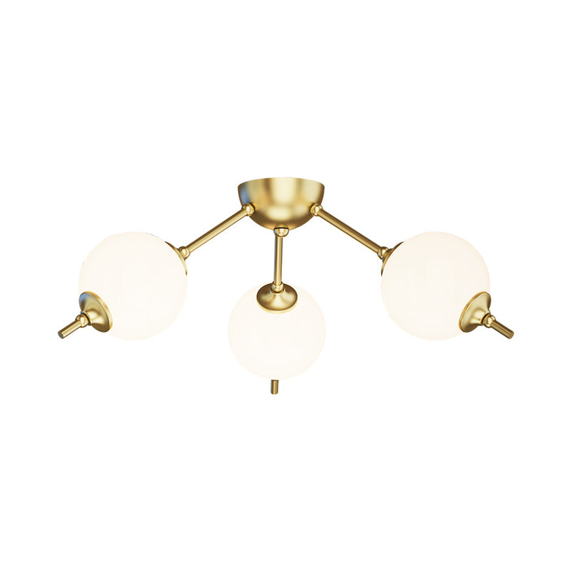 Postmodern Brass Ceiling Mount Light with Ivory Glass Shade - 2/3 Lights Semi Flush for Living Room