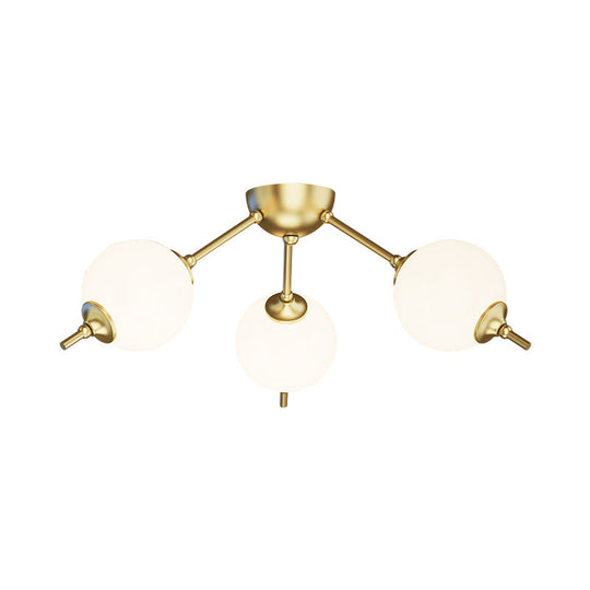 Postmodern Brass Ceiling Mount Light With Ivory Glass Shade - 2/3 Lights Semi Flush For Living Room