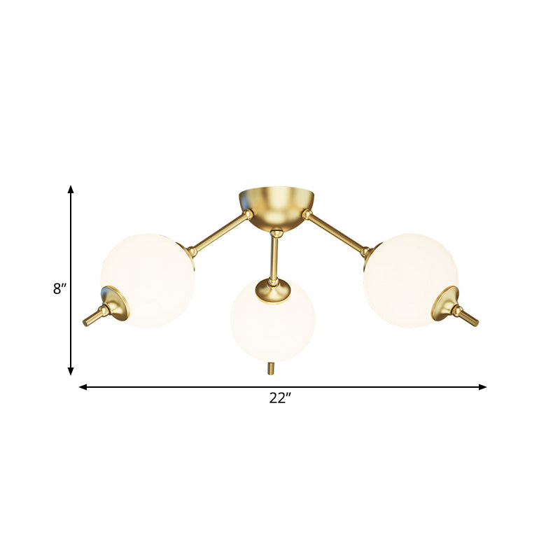 Postmodern Brass Ceiling Mount Light with Ivory Glass Shade - 2/3 Lights Semi Flush for Living Room