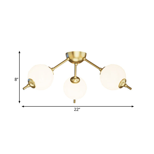 Postmodern Brass Ceiling Mount Light with Ivory Glass Shade - 2/3 Lights Semi Flush for Living Room