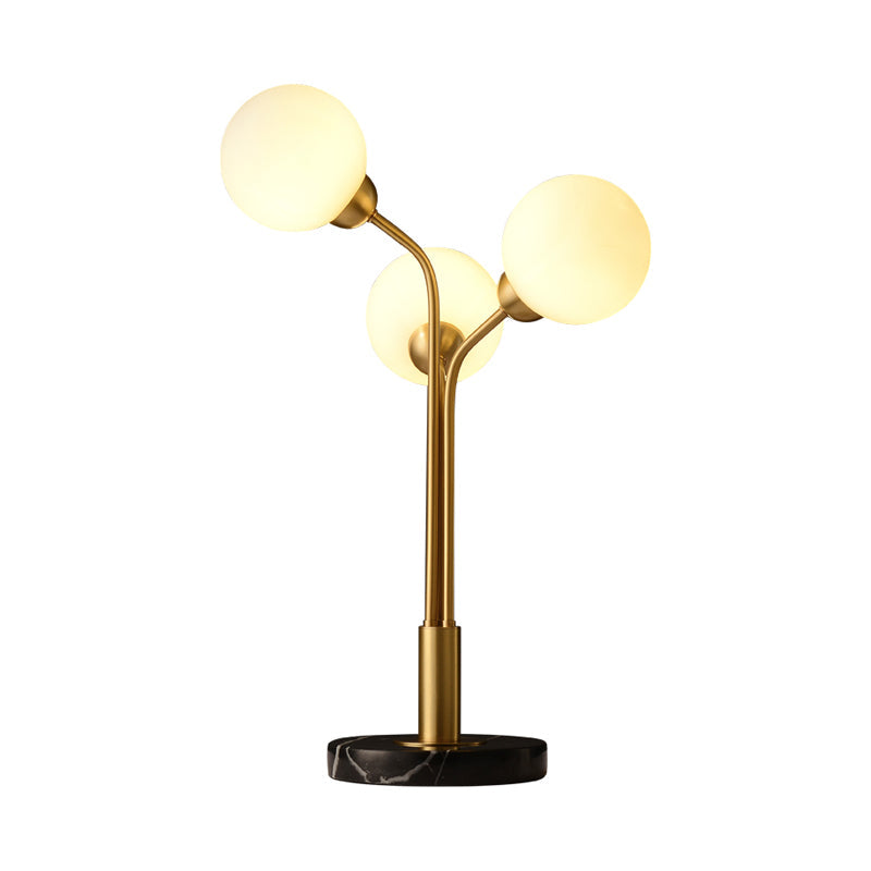 Brass Furcated Nightstand Lamp - Opaline Glass 3 Heads Postmodern Design