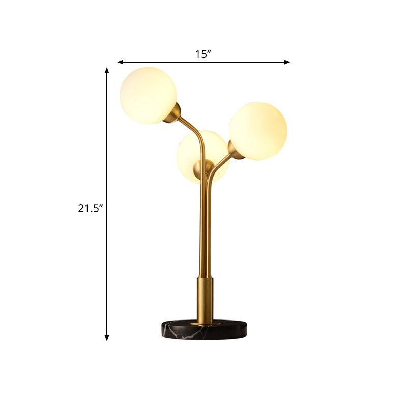 Brass Furcated Nightstand Lamp - Opaline Glass 3 Heads Postmodern Design