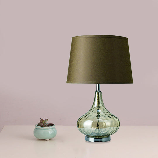 Modern Clear Hammered Glass Bellied Vase Table Lamp With Army Green Fabric Shade