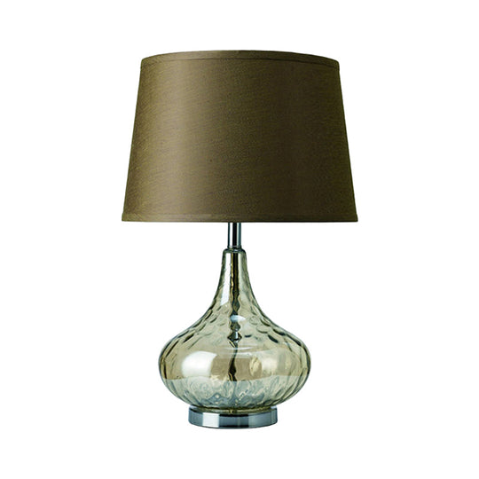 Modern Clear Hammered Glass Bellied Vase Table Lamp With Army Green Fabric Shade