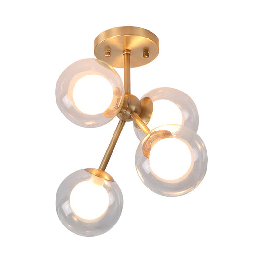 Postmodern Glass Ceiling Light Fixture: Brass 4-Light Semi-Flush Mount for Bedrooms