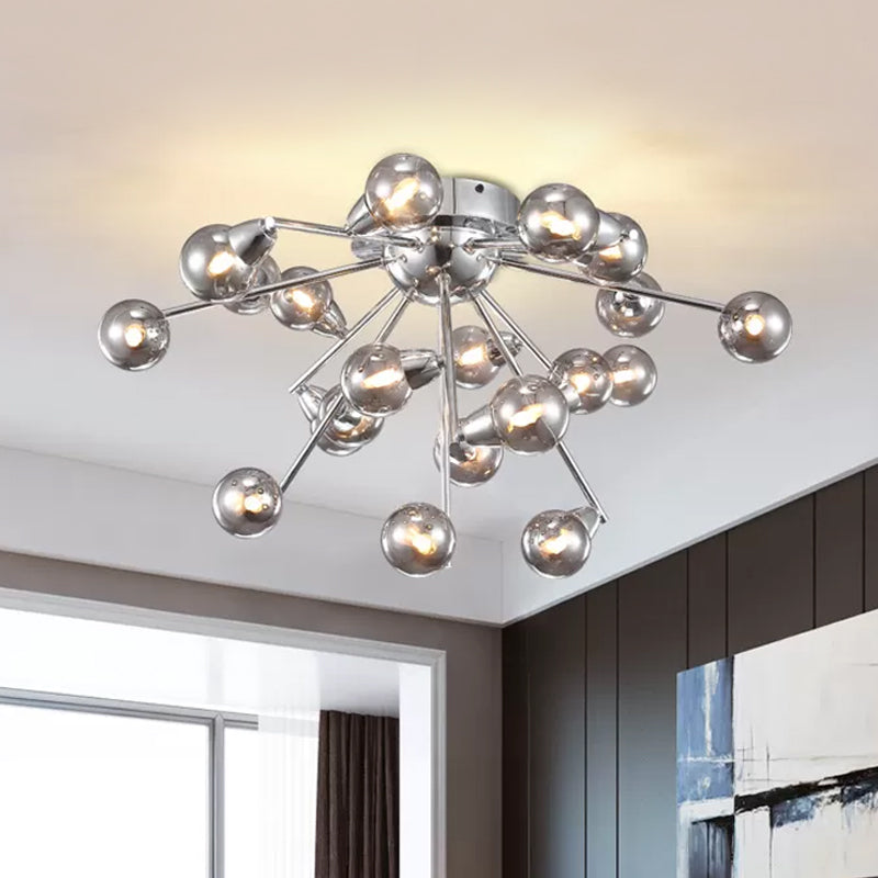 Modern Smoke Grey Glass Chandelier: Bubble Bedroom Ceiling Mount, Semi Flush Light (9/20-Head) in Chrome