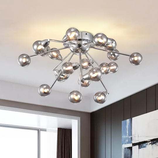 Modern Smoke Grey Glass Chandelier: Bubble Bedroom Ceiling Mount, Semi Flush Light (9/20-Head) in Chrome