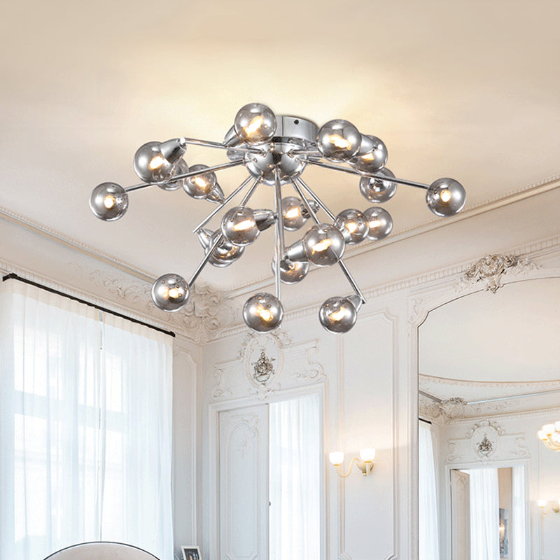 Modern Smoke Grey Glass Chandelier: Bubble Bedroom Ceiling Mount, Semi Flush Light (9/20-Head) in Chrome