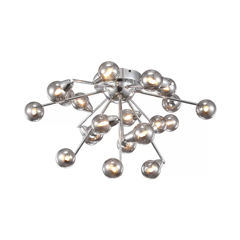 Modern Smoke Grey Glass Chandelier: Bubble Bedroom Ceiling Mount, Semi Flush Light (9/20-Head) in Chrome