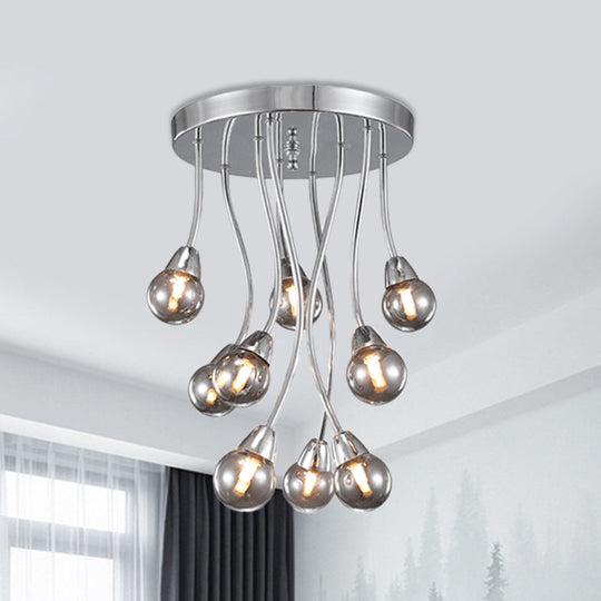 Modern Smoke Grey Glass Chandelier: Bubble Bedroom Ceiling Mount, Semi Flush Light (9/20-Head) in Chrome