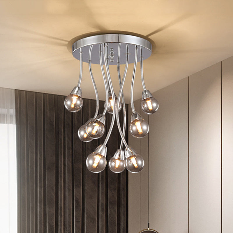 Modern Smoke Grey Glass Chandelier: Bubble Bedroom Ceiling Mount, Semi Flush Light (9/20-Head) in Chrome