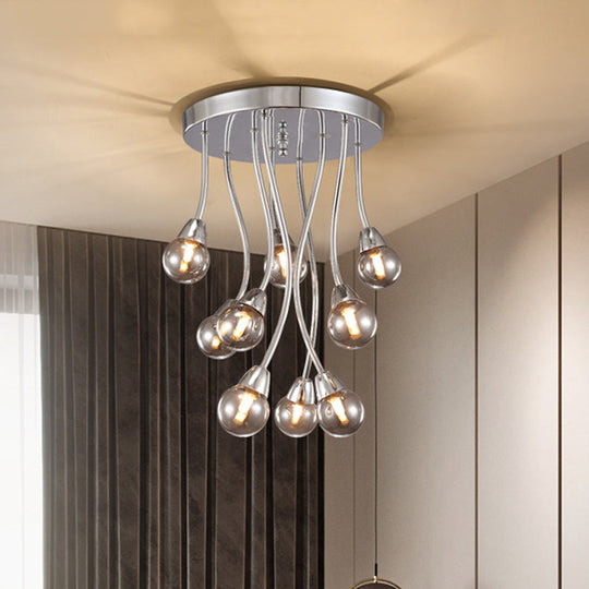 Modern Smoke Grey Glass Chandelier: Bubble Bedroom Ceiling Mount, Semi Flush Light (9/20-Head) in Chrome