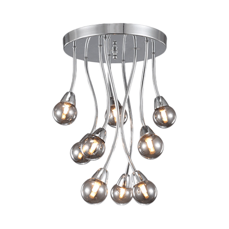 Modern Smoke Grey Glass Chandelier: Bubble Bedroom Ceiling Mount, Semi Flush Light (9/20-Head) in Chrome