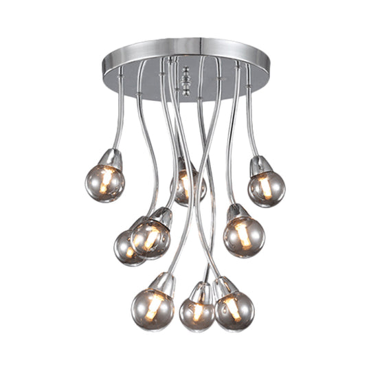 Smoke Grey Glass Bubble Chandelier Ceiling Mount - Chrome Semi Flush Light Modernist 9/20-Head