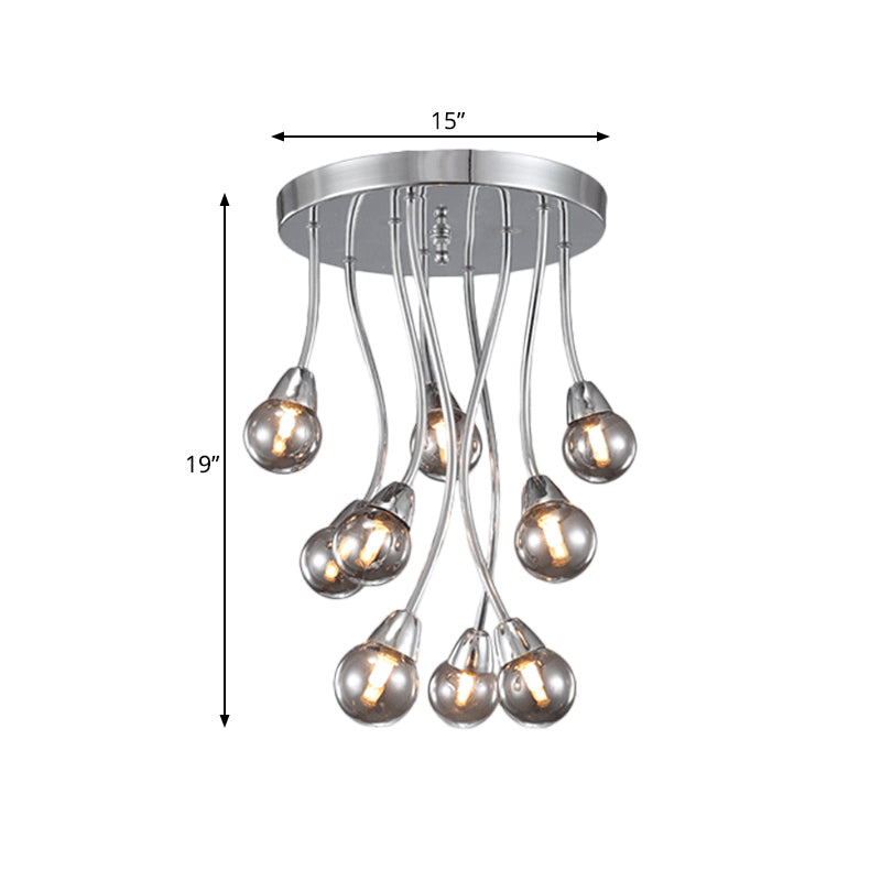 Modern Smoke Grey Glass Chandelier: Bubble Bedroom Ceiling Mount, Semi Flush Light (9/20-Head) in Chrome