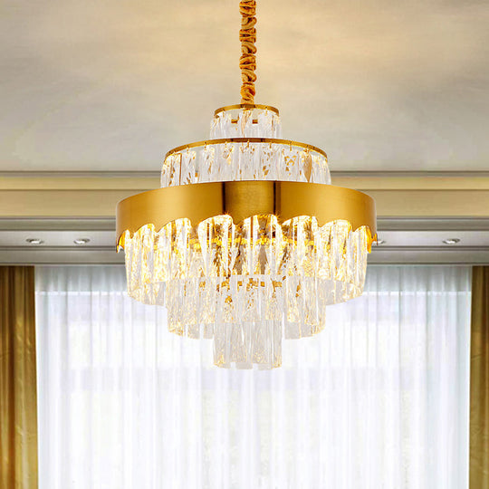 Modern Gold Tiered Crystal Chandelier, 9/12 Lights, Round Pendant Lighting for Dining Room, 16"/19.5" Wide