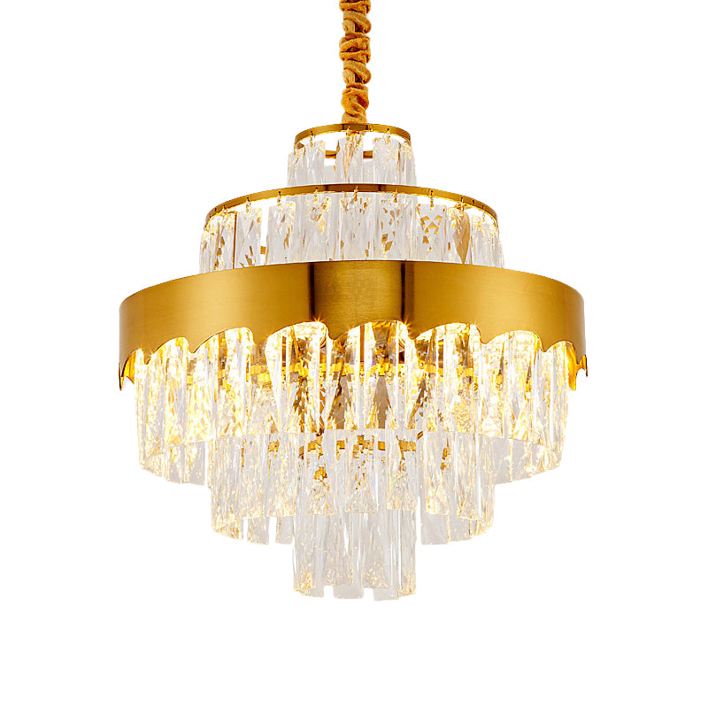 Modern Gold Tiered Crystal Chandelier, 9/12 Lights, Round Pendant Lighting for Dining Room, 16"/19.5" Wide