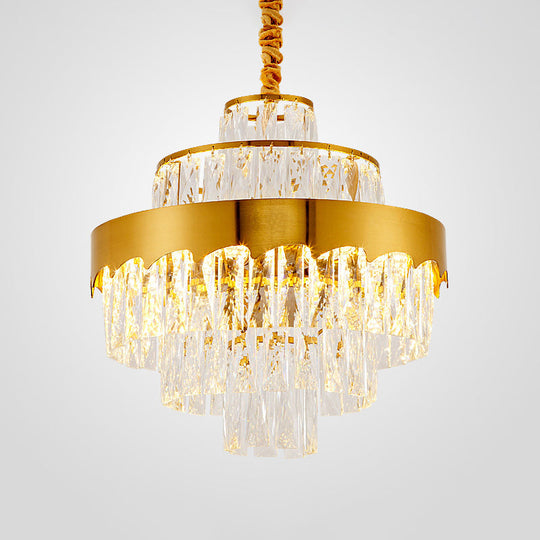 Modern Gold Tiered Crystal Chandelier, 9/12 Lights, Round Pendant Lighting for Dining Room, 16"/19.5" Wide