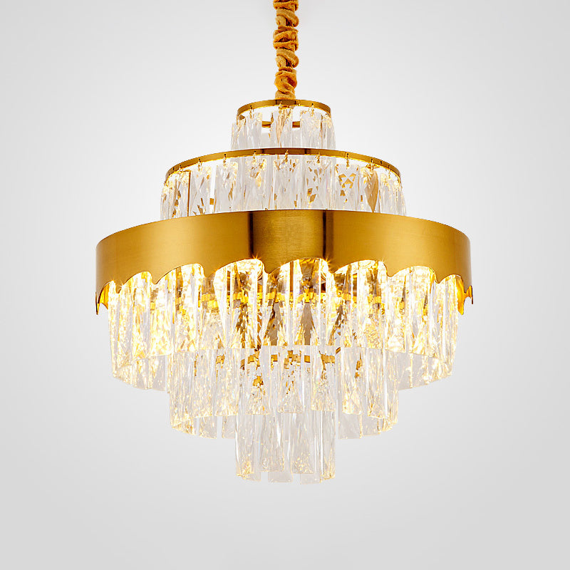 Modern Gold Tiered Round Chandelier Lamp - Clear Crystal Pendant Lighting 9/12 Lights For Dining