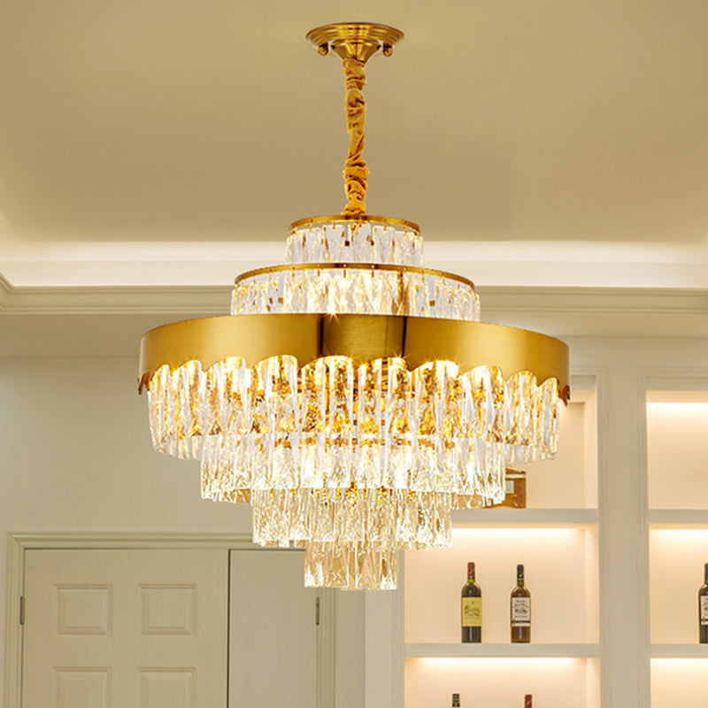 Modern Gold Tiered Crystal Chandelier, 9/12 Lights, Round Pendant Lighting for Dining Room, 16"/19.5" Wide