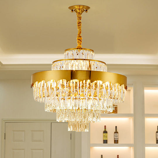 Modern Gold Tiered Crystal Chandelier, 9/12 Lights, Round Pendant Lighting for Dining Room, 16"/19.5" Wide