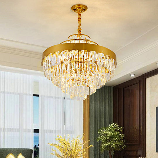 Modern Gold Tiered Round Chandelier Lamp - Clear Crystal Pendant Lighting 9/12 Lights For Dining