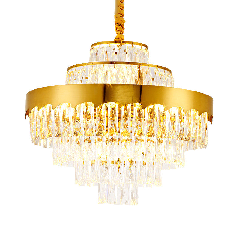 Modern Gold Tiered Crystal Chandelier, 9/12 Lights, Round Pendant Lighting for Dining Room, 16"/19.5" Wide