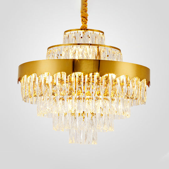 Modern Gold Tiered Crystal Chandelier, 9/12 Lights, Round Pendant Lighting for Dining Room, 16"/19.5" Wide