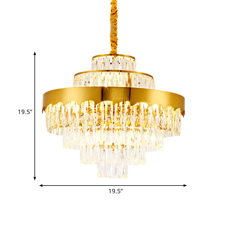 Modern Gold Tiered Crystal Chandelier, 9/12 Lights, Round Pendant Lighting for Dining Room, 16"/19.5" Wide