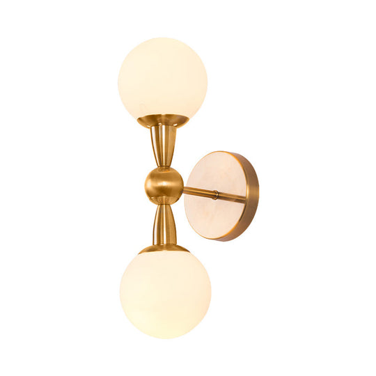 Brass Orb Wall Mount Light With Opal Glass Lampshade - Mid Century Lighting Idea