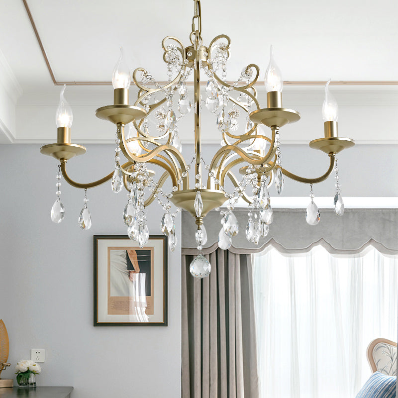 Contemporary Metal Gold Chandelier with Crystal Accents - 3/6-Bulb Pendant