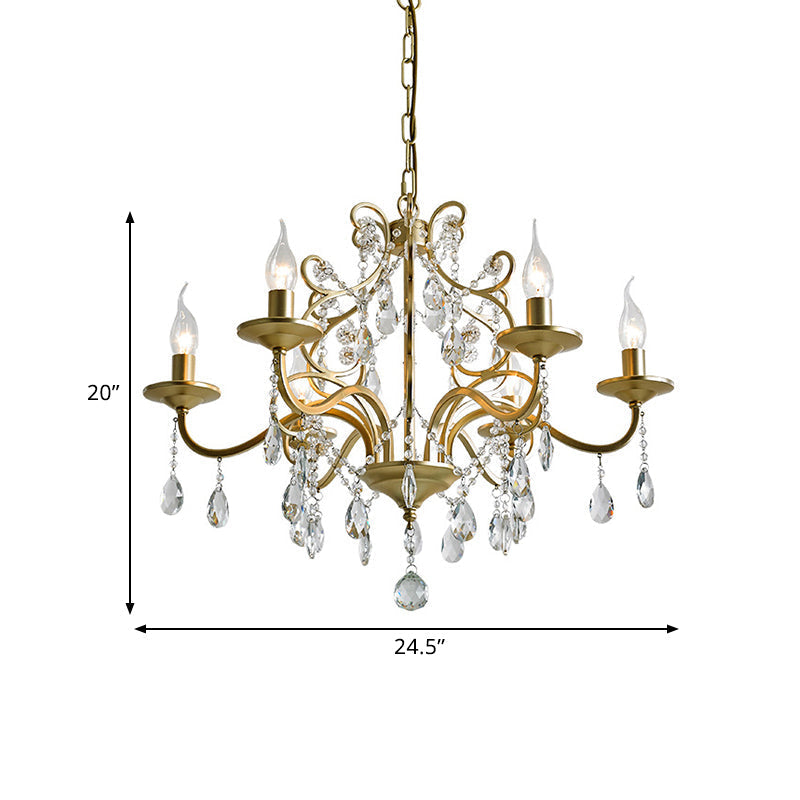 Contemporary Metal Gold Chandelier with Crystal Accents - 3/6-Bulb Pendant