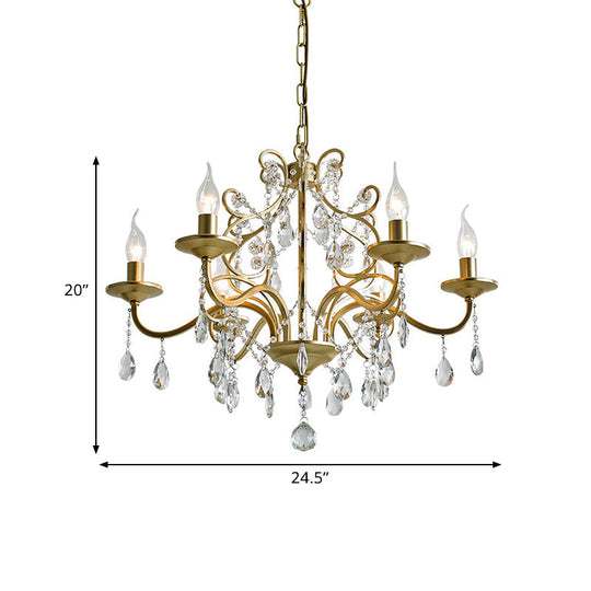 Contemporary Metal Gold Chandelier with Crystal Accents - 3/6-Bulb Pendant