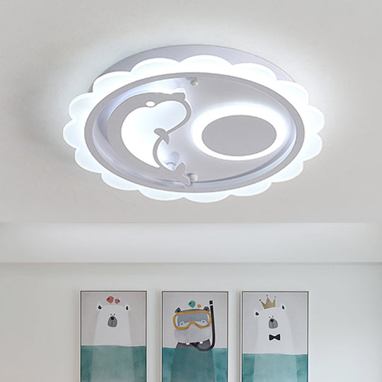 Kids Style Dolphin Ceiling Light with Scalloped Edge and Warm/White LED Lighting