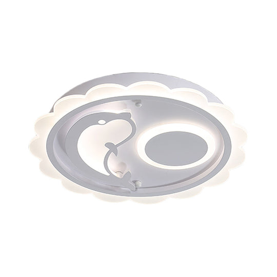 Kids Style Dolphin Ceiling Light with Scalloped Edge and Warm/White LED Lighting