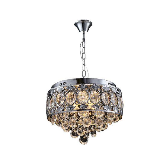 Contemporary Crystal Drop Chandelier In Chrome With 4 Lights For Living Room