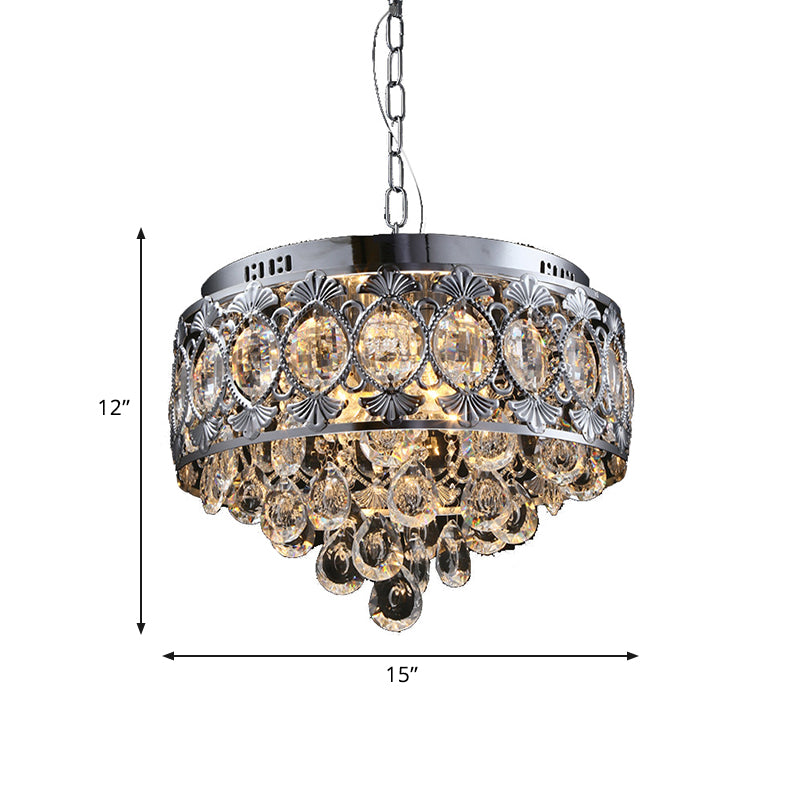 Contemporary Crystal Chandelier: 4-Light Round Ceiling Light in Chrome