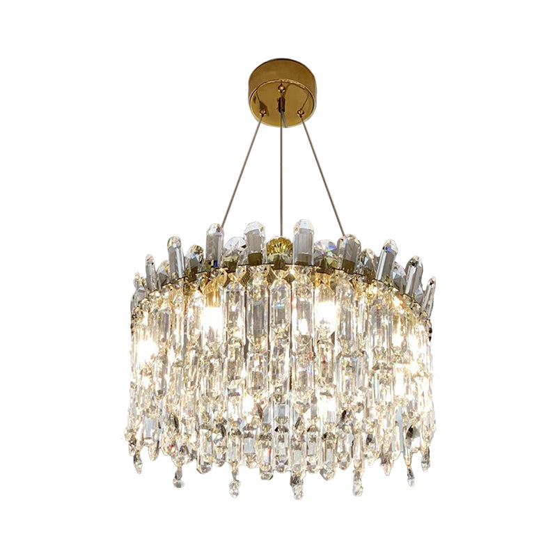 Gold Crystal Drop Pendant Chandelier Lamp - Simple Style, 8-Bulbs, Ideal for Bedroom