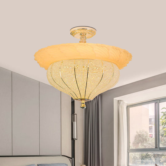 Gold LED Industrial Crystal-Encrusted Semi Flush Ceiling Light