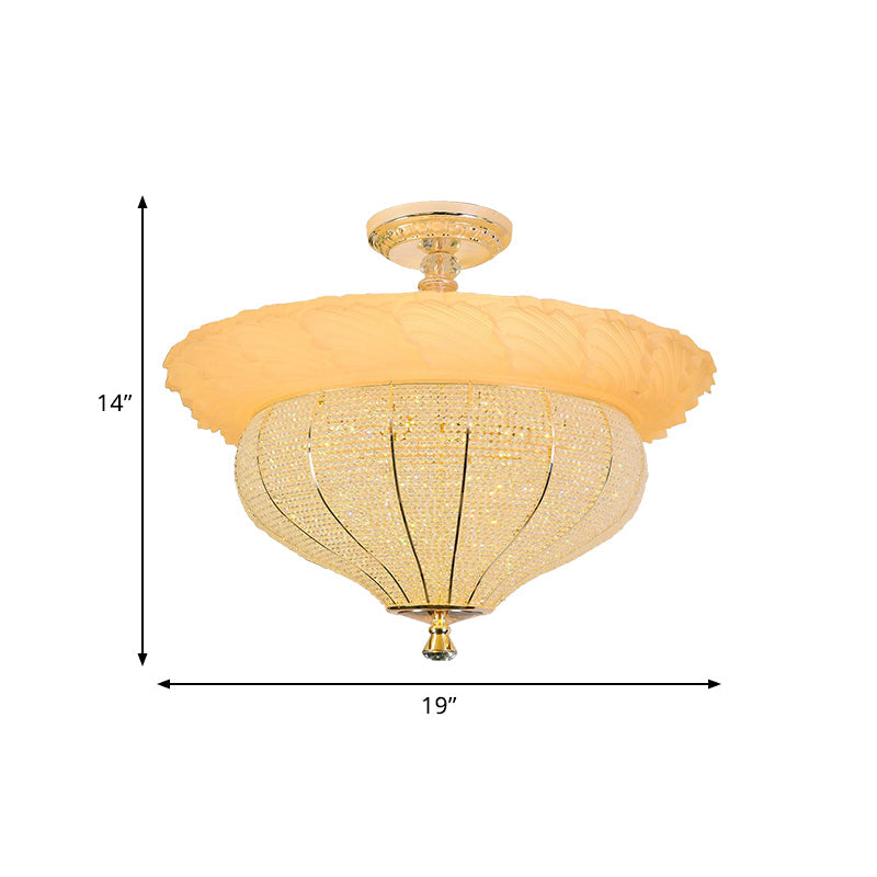 Gold LED Industrial Crystal-Encrusted Semi Flush Ceiling Light