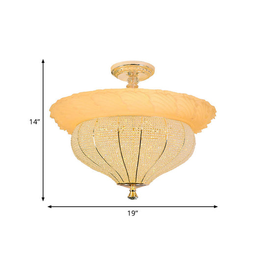 Gold LED Industrial Crystal-Encrusted Semi Flush Ceiling Light